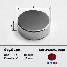 NeoHobi Neodyum Mıknatıs ÇAP:15MM Kalınlık:5mm [D15X5] Ndfeb Güçlü Mıknatıs