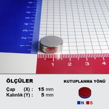 NeoHobi Neodyum Mıknatıs ÇAP:15MM Kalınlık:5mm [D15X5] Ndfeb Güçlü Mıknatıs