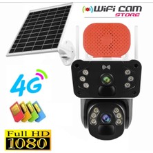 Wificam Wificam Çift Kameralı Hareket Takipli 4g Sim Kartlı Solar Kamera 3+3=6mp Dual Lens+64 GB Sd Kart