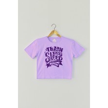 So Cool Lila Crop T-Shirt Eat Sleep Train Repeat Mor Renk Kadın Tişört Baby Tee