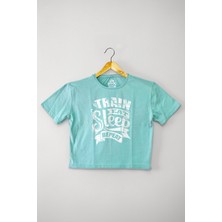 So Cool Mint Yeşil Renk Crop T-Shirt Eat Sleep Train Repeat Baskılı Kadın Tişört Baby Tee