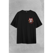 Kendim Seçtim Kitsune Mask Japanese Japon Kültür Sırt Ön Baskılı Oversize Tişört Unisex T-Shirt