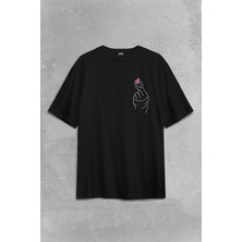 Kendim Seçtim Seni Seviyorum Kore El Işareti Minimal Sırt Ön Baskılı Oversize Tişört Unisex T-Shirt