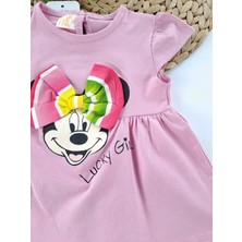Bonboner Kids Kız Çocuk Şort Tişort Ikili Takım Fiyonklu Minnie Mouse Li Luck Girl Baskılı Pembe Açık Pembe Sarı