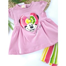 Bonboner Kids Kız Çocuk Şort Tişort Ikili Takım Fiyonklu Minnie Mouse Li Luck Girl Baskılı Pembe Açık Pembe Sarı