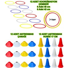 Liggo Antrenman Seti 12LI Koordinasyon Çemberi 12LI Antrenman Çanağı 12 Adet 17CM Huni Seti