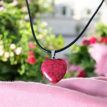 Mga Doğaltaş Kırmızı Firuze Kolye Orijinal Doğal Taş Kolye Kalp Kesim Kolye Sertifikalı Ürün