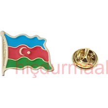 Hiçdurmaal Dalgalı Azerbaycan Bayrağı Tasarımlı Gold Renk Metal Rozet 1 Paket 12'li