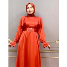 By Coolest Butik 8051 Yarasa Kol Kemerli Krep Saten Abiye