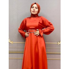 By Coolest Butik 8051 Yarasa Kol Kemerli Krep Saten Abiye