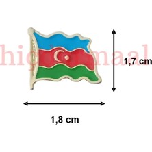 Hiçdurmaal Dalgalı Azerbaycan Bayrağı Tasarımlı Gold Renk Metal Rozet 1 Paket 6'lı