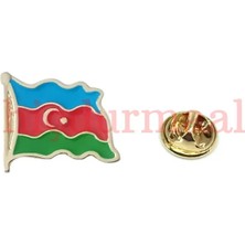 Hiçdurmaal Dalgalı Azerbaycan Bayrağı Tasarımlı Gold Renk Metal Rozet 1 Paket 6'lı