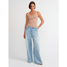 Dilvin 20840 Yıkama Efektli Düğmeli Atlet-Bej