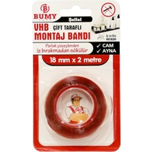 Bumy Taraflı Şeffaf Vhb Montaj Bandı - 18 mm x 2 Mt / Akrilik