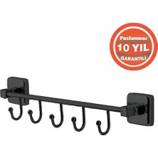 Çelik Banyo KU10-058.4 Mat Siyah Paslanmaz Pirinç Kumru 5'li Askılık Havluluk Banyo Askısı