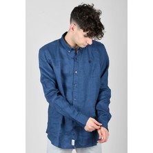 ShopINN Mıll Brook Linen Shirt Erkek Lacivert Gömlek - TB0A2DC3