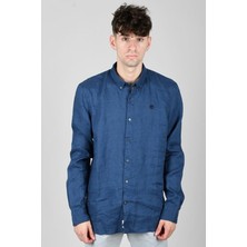 ShopINN Mıll Brook Linen Shirt Erkek Lacivert Gömlek - TB0A2DC3