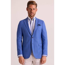 Ysf Erkek İndigo Mavi Klasik Keten Spor Ceket