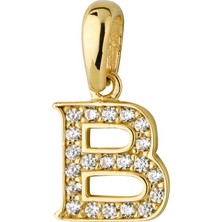 goldkupe 14 Ayar Altın B Harfi Taşlı Kolye Ucu 0,59 gr