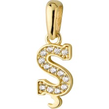 goldkupe 14 Ayar Altın Ş Harfi Taşlı Kolye Ucu 0,53 gr