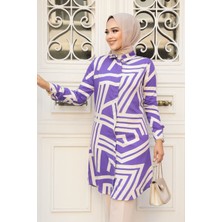 Neva Style Desenli Mor Tesettür Viskon Tunik 11666MOR