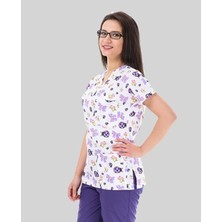 Mooda Medikal Cerrahi Tek Üst Forma - Mor Renkli Uğur Böcek Desenli