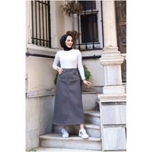 Vellichor Haki Tesettür Etek  Pamuk Uzun Cepli 52 Beden Doğal Kumaşlı