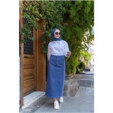 Vellichor Kadın Tesettür Etek Pamuklu Gabardin 90 cm Bel: 76 cm Mavi Renk