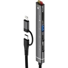 5 In 1 Lightning Type C Hub USB Ios Sd Tf Kart Çevirici Dönüştürücü Macbook Tablet Telefon Uyumlu