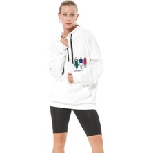 Go Veform Fermuar Detay Baskılı Oversize Kadın Sweatshirt Ekru ZN5022