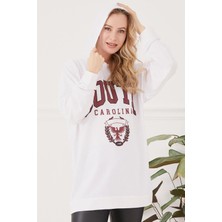 Go Veform Kapüşonlu Oversize Kadın Sweatshirt Beyaz ZN5029