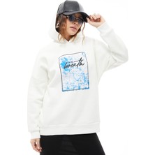 Go Veform Kapüşonlu Baskılı Üç Iplik Kadın Sweatshirt Ekru ZN5026