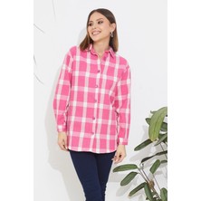 Go Veform Ekose Desen Kadın Gömlek Pembe ZN5019