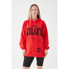 Go Veform Kadın Oversize Kapüşonlu Sweatshirt Kırmızı ZN5035