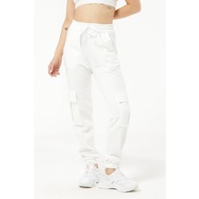 Go Veform Kargo Cep Kadın Eşofman Altı Beyaz ZN5033