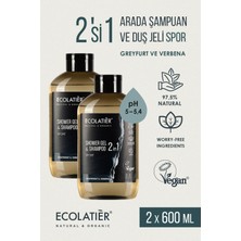 Erkek Saç ve Vücut Şampuanı 2'si 1 Arada Spor %97,5 Doğal Erkek Şampuanı ve Duş Jeli, 600 ml x 2 Set