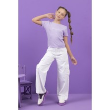 Dmb Boys & Girls Yüksek Bel Bol Paça Kargo Cepli Gabardin Kız Çocuk Pantolon