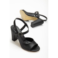 Shemard Lovisa Topuklu Siyah Cilt Kadın Ayakkabı