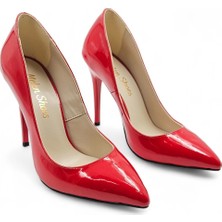 Melen Shoes Luxuria Kırmızı Parlak Rahat Yüksek Stiletto 10 cm Topuklu Ayakkabı