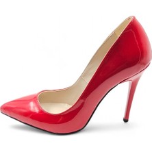 Melen Shoes Luxuria Kırmızı Parlak Rahat Yüksek Stiletto 10 cm Topuklu Ayakkabı