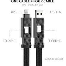 Seashell Digital 4'ü 1 Arada 0 15M 60W Şarj Veri Kablosu Naylon Örgülü USB Tip C Yıldırım Manyetik Hızlı Şarj Kablosu (Yurt Dışından)