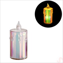 Süsle Bebek ve Parti Erimiş Mum Görünümlü,gökkuşağı Işıklı Pilli LED Mum, 8x3,6cmx1 Adet