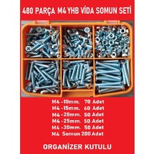 M4 Yhb Vida Somun SETI-480 Adet-Metrik 4mm-Boy 10-15-20-25-30 mm Organizer Kutulu-4mm Vida Somun