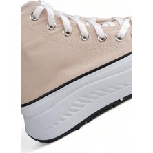 Melen Shoes Melen Shoes Elixia Kalın Tabanlı Bej Boğazlı Uzun Keten Spor Ayakkabı