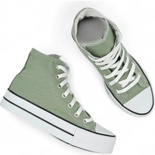 Melen Shoes Melen Shoes Skystride Yeşil Kalın Tabanlı Boğazlı Keten Kadın Spor Ayakkabı