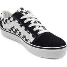 Melen Shoes Skyone Siyah Beyaz Damalı Desenli Model Old School Kareli Rahat Bağcıklı Günlük Sneaker Spor Ayakkabı