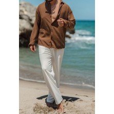 Cool Tarz Erkek Uzun Kollu Gömlek Yaka Keten Oversize Gömlek