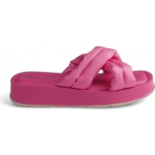 Melen Shoes Pathway Fuşya Deri Kalın Tabanlı Yazlık Terlik