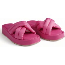 Melen Shoes Pathway Fuşya Deri Kalın Tabanlı Yazlık Terlik