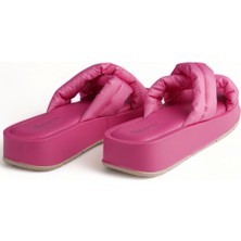 Melen Shoes Pathway Fuşya Deri Kalın Tabanlı Yazlık Terlik